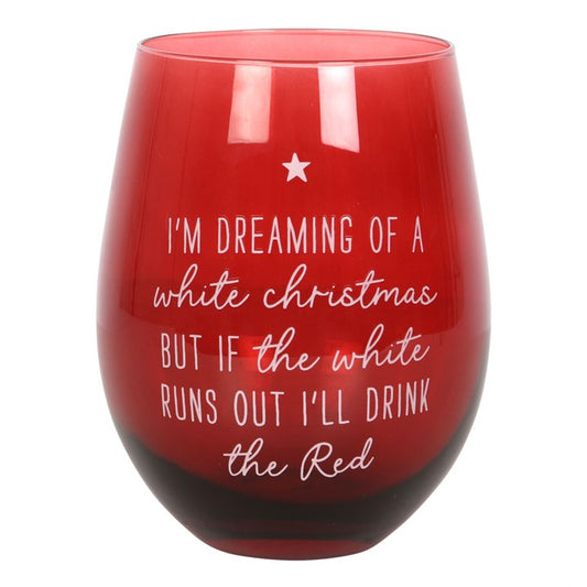 Dreaming of a White Christmas Red Gift  Stemless Glass